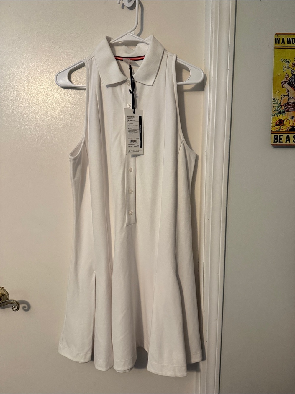 Calia Sleeveless White Pleated Polo Mini Dress